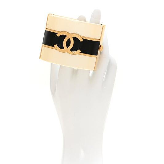 Resin Enamel CC Cuff Bracelet White Black Gold