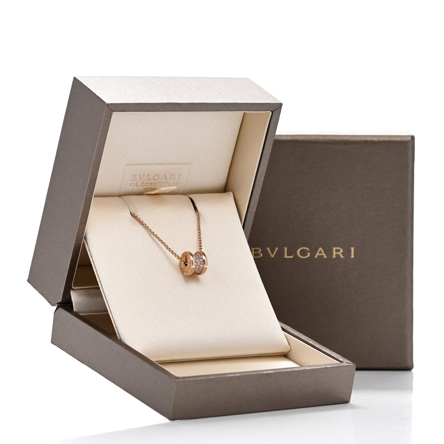 18K Rose Gold Diamond Small B.Zero1 Pave Pendant Necklace