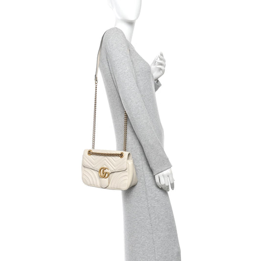 Calfskin Matelasse Small GG Marmont Shoulder Bag White