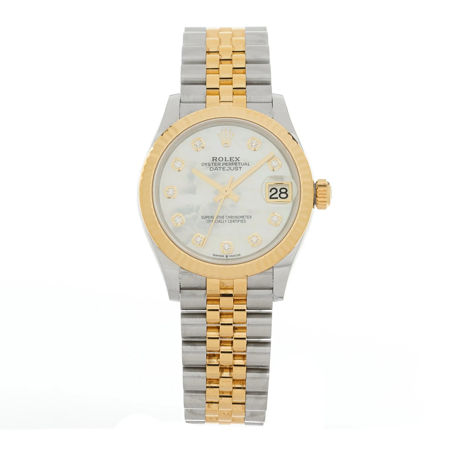 Rolex Stainless Steel 18K Yellow Gold Diamond Mother of Pearl 31mm Oyster Perpetual Datejust Watch 278273