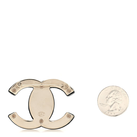 Metal Lambskin CC Brooch Black Gold