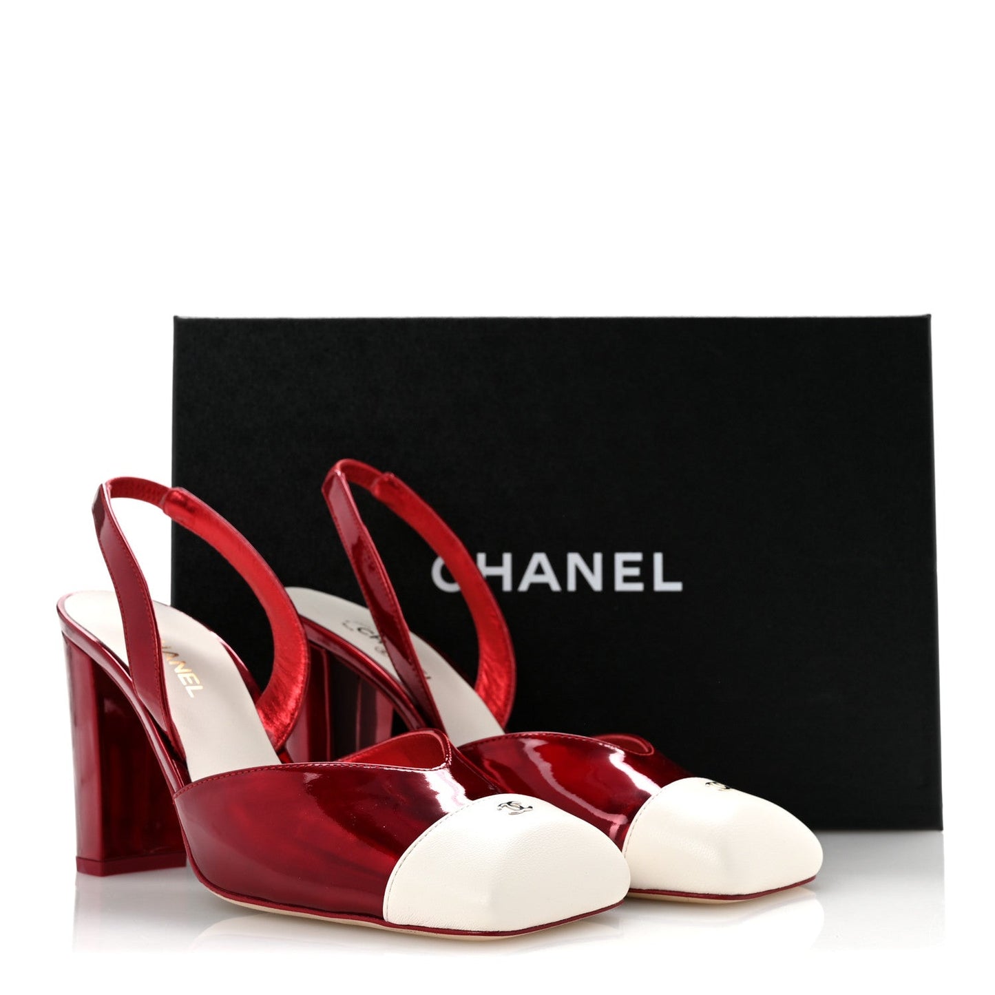 Lambskin Laminated Calfskin Cap Toe CC Slingback Pumps 37.5 Red Ivory
