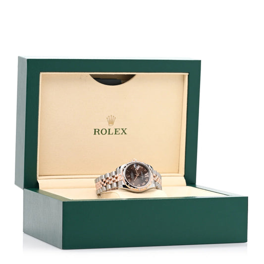 Rolex Stainless Steel 18K Everose Gold Diamond 31mm Oyster Perpetual Datejust Watch Chocolate Roman 178341