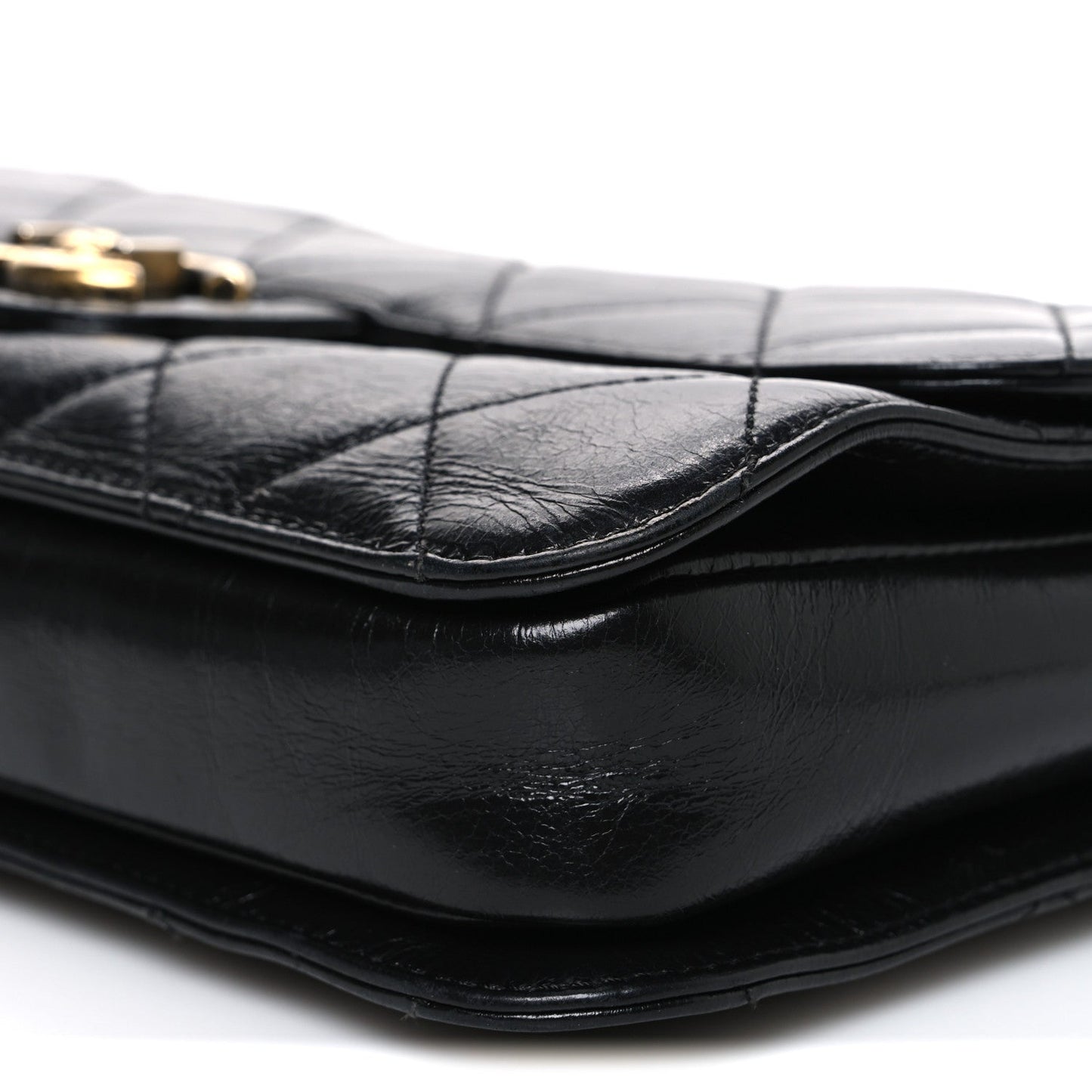 Glazed Calfskin Quilted Medium Perfect Edge Flap Black