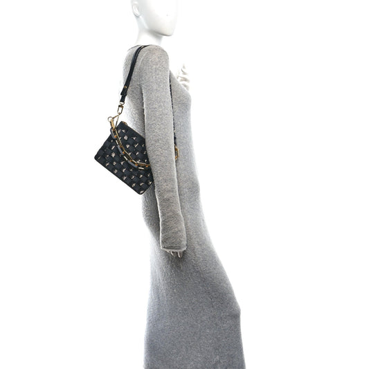 Satin Sequin Embroidered Damier Coussin BB Black