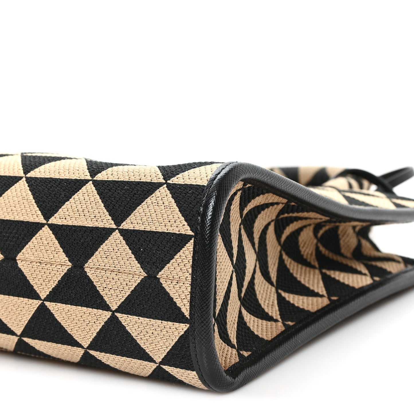 Jacquard Saffiano Triangolo Symbole Embroidered Small Tote Black Corda