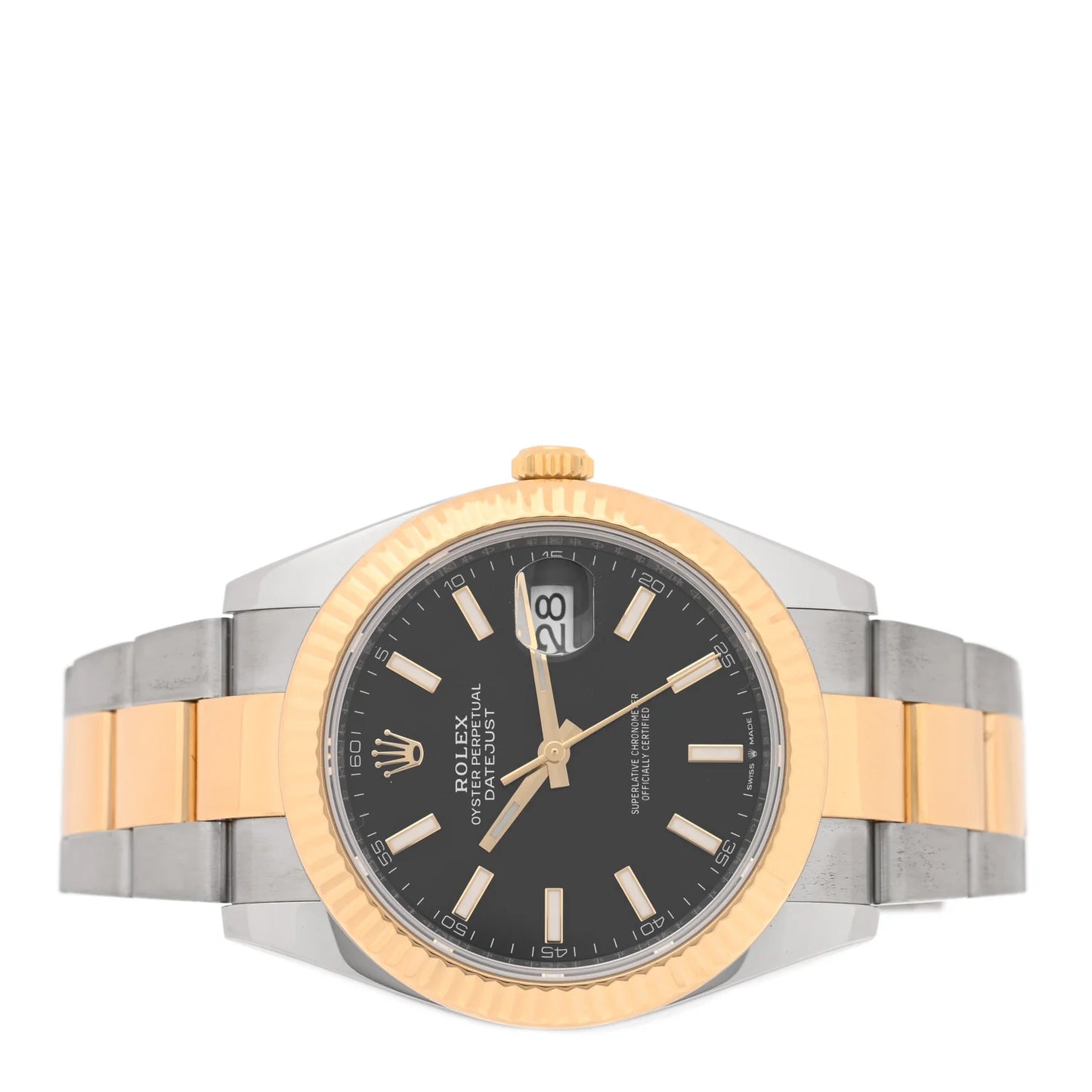 Rolex Stainless Steel 18K Yellow Gold 41mm Oyster Perpetual Datejust Watch Black 126333