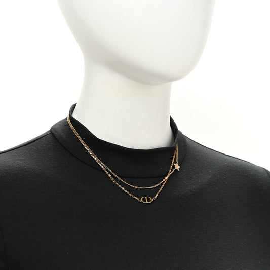 Metal Crystal Petit CD Double Necklace Gold