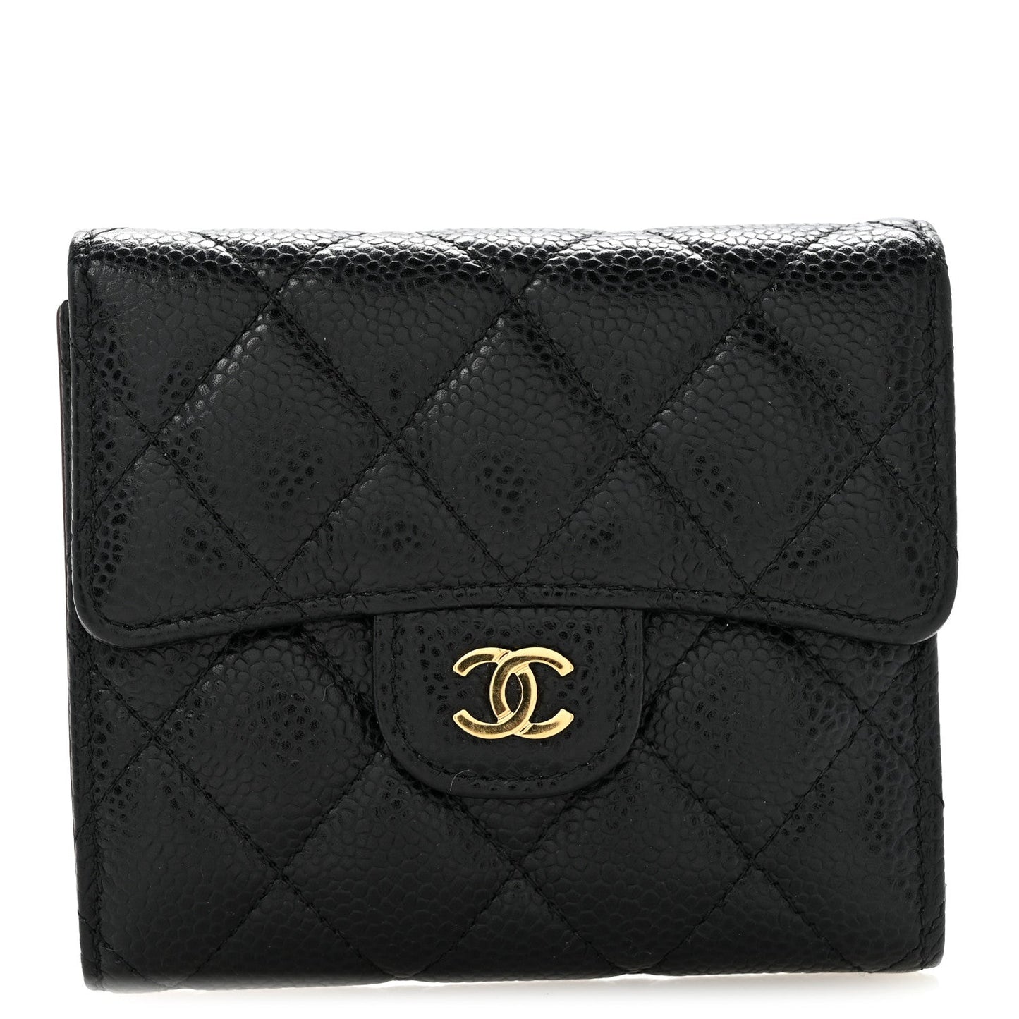 Caviar Quilted Compact Flap Wallet Black
