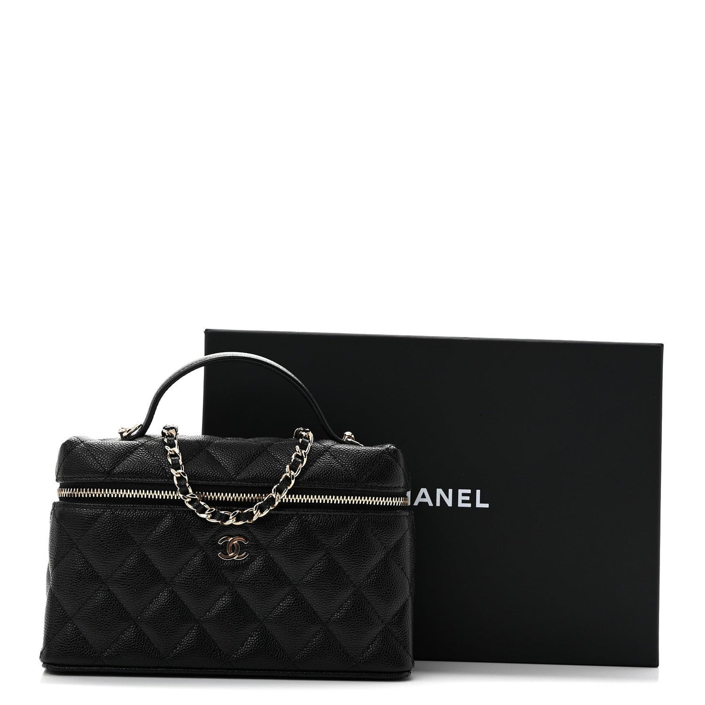 Caviar Quilted Top Handle Slim Vanity With Chain Black