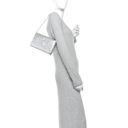 Metallic Crinkled Calfskin Belle de Jour Chain Clutch Silver