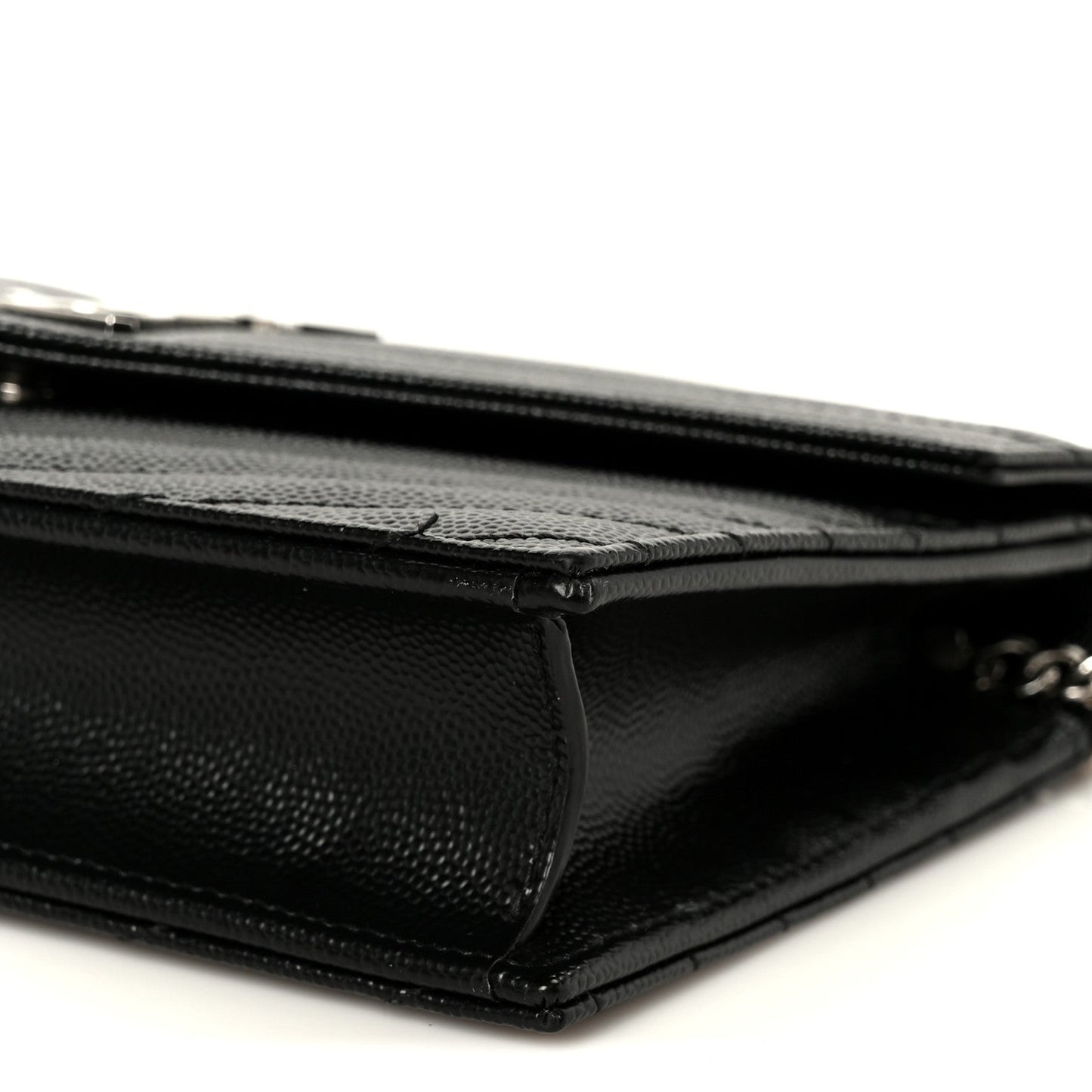 Grain De Poudre Matelasse Chevron Monogram Envelope Chain Wallet Black