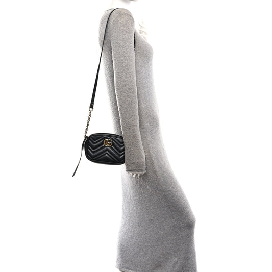 Calfskin Matelasse Mini GG Marmont Chain Shoulder Bag Black