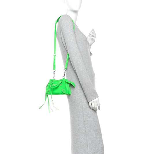 Grained Calfskin Neo Classic Silver Hardware Nano City Crossbody Fluo Green