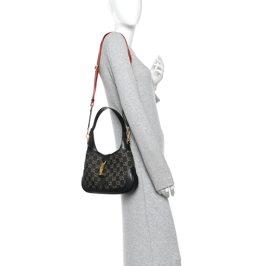 Jacquard Denim GG Monogram Small Jackie 1961 Hobo Black Ivory
