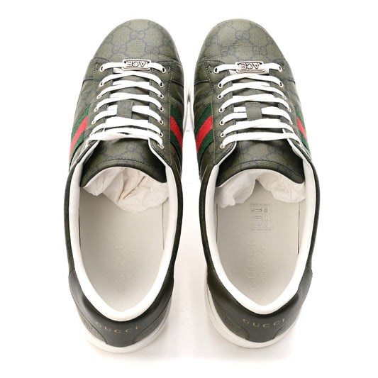 GG Supreme Monogram Web Mens New Ace Sneakers 10 Green