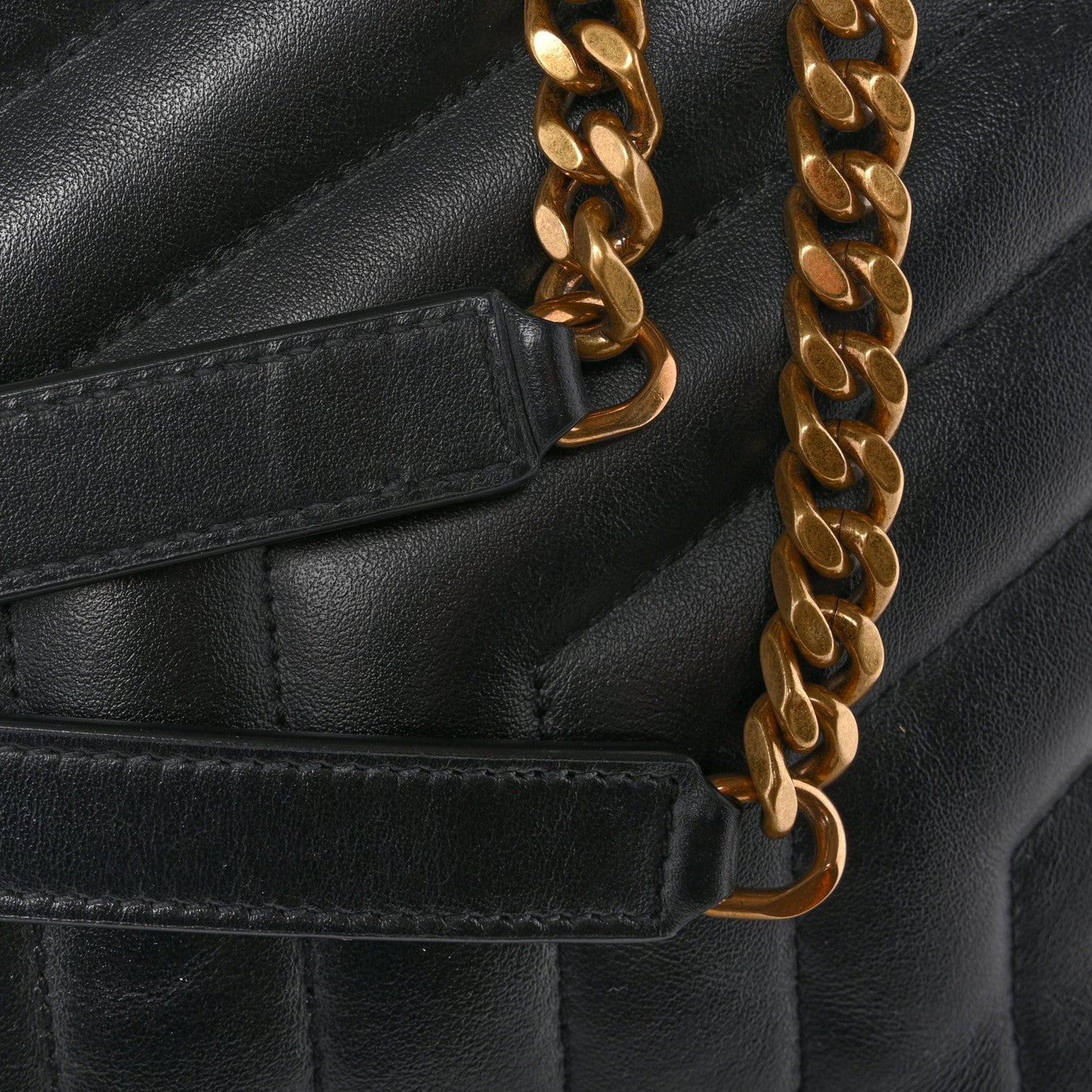 Calfskin Y Quilted Monogram Large Loulou Chain Satchel Black