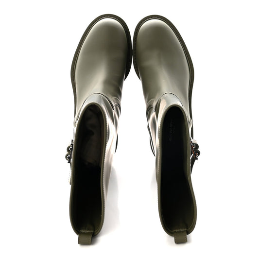 Rubber Calfskin Territory Flat Boots 37 Khaki