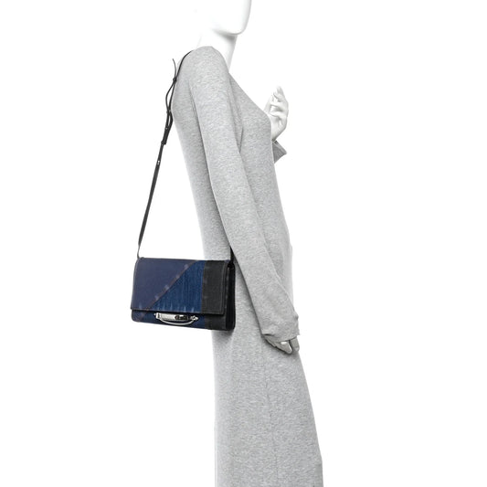 Alexander McQueen Denim Calfskin The Story Shoulder Bag Blue