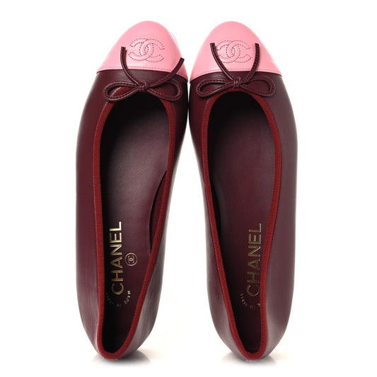 Lambskin Cap Toe CC Ballerina Flats 39 Burgundy Pink