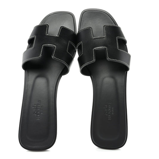 Box Calfskin Oran Sandals 37 Black