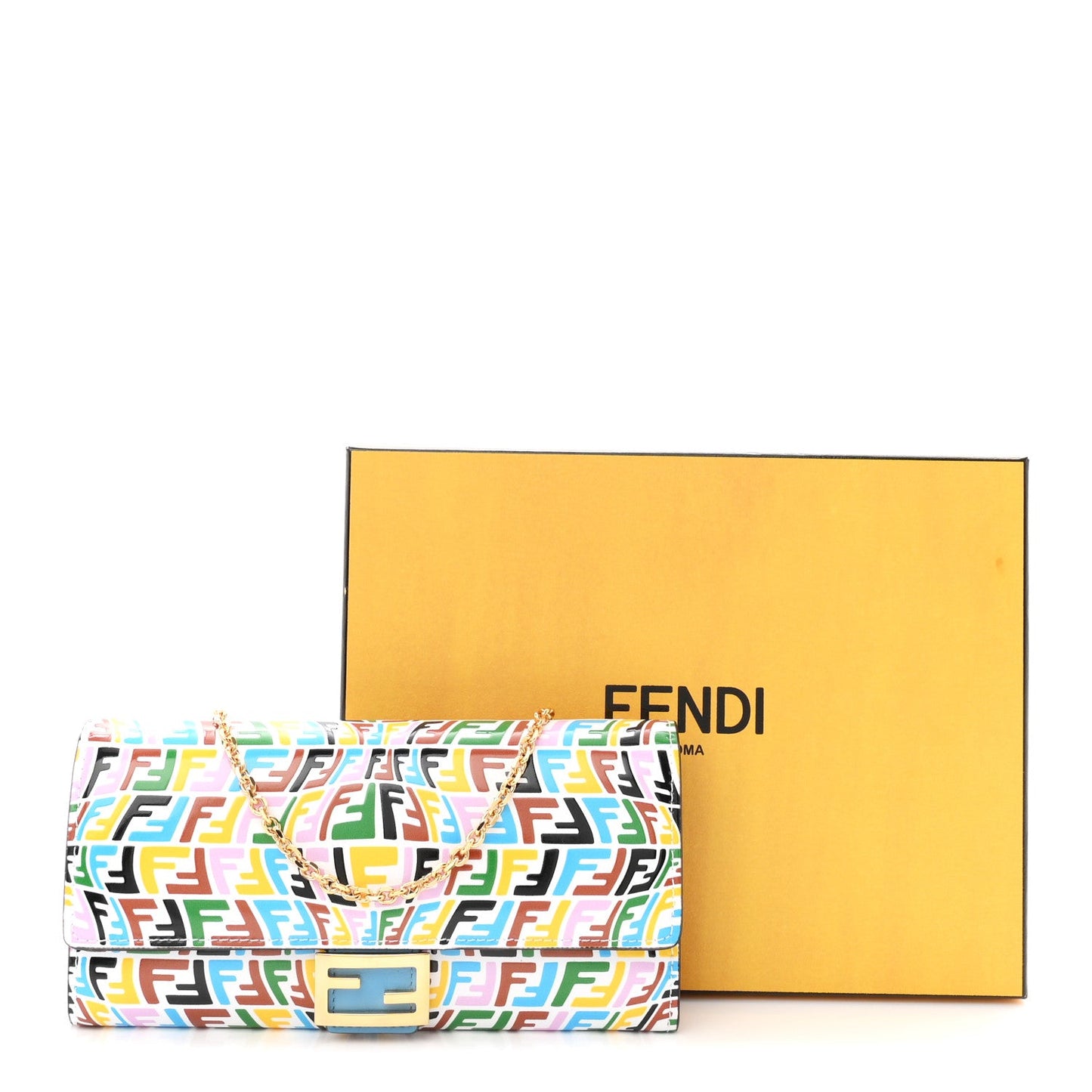 X SARAH COLEMAN Vitello Liberty Ceylon Micro FF Fish Eye Embossed Continental Envelope Wallet On Chain Multicolor Cyber Blue