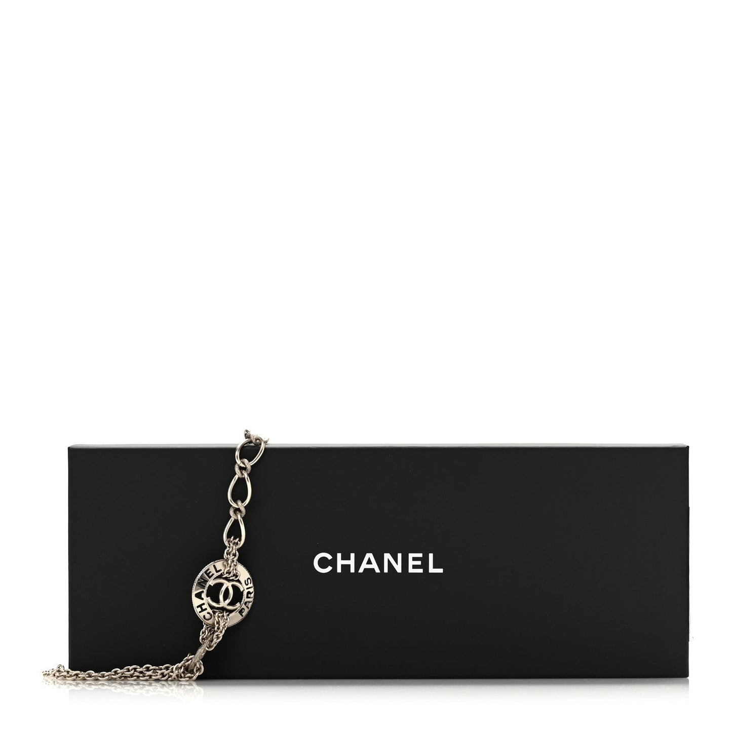 Metal Pearl Chain CC Paris Pendant Long Necklace Light Gold