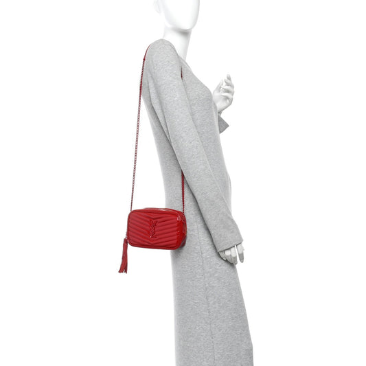 Patent Calfskin Matelasse Monogram Mini Lou Camera Bag Eros Red