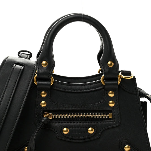 Balenciaga Smooth Calfskin Neo Classic Brass Hardware Nano City Crossbody Black