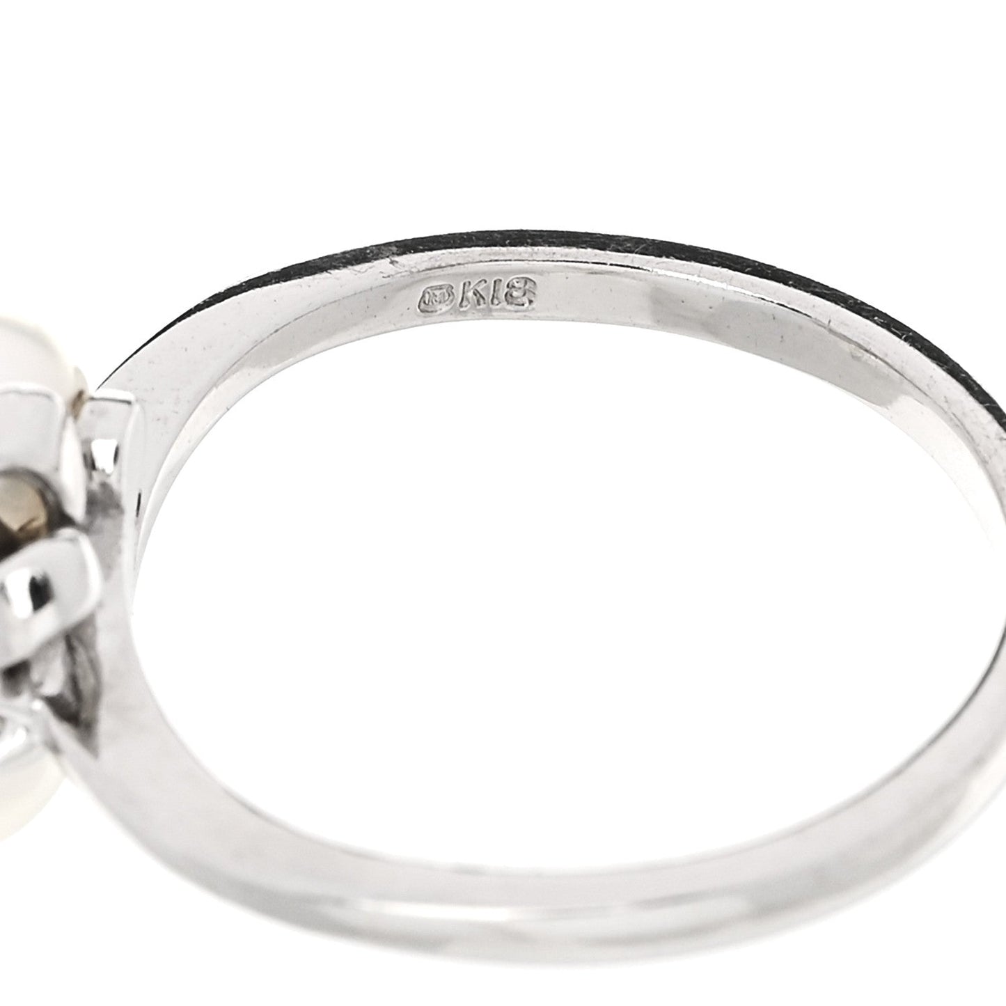 18K White Gold Diamond Akoya Cultured Pearl Ribbon Ring 51 5.75