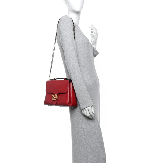 Gucci Dollar Calfskin Interlocking G Top Handle Shoulder Bag Red