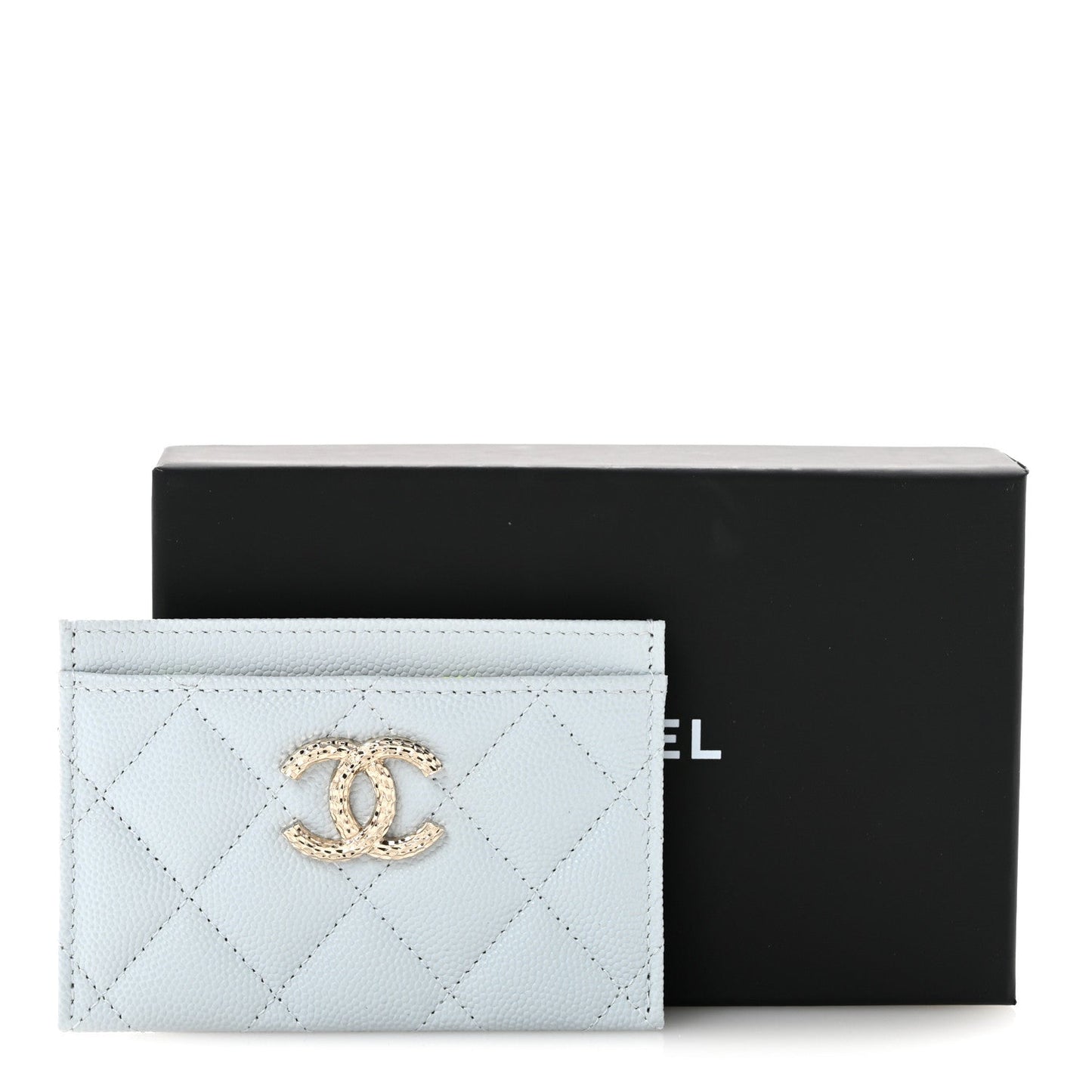 Caviar Quilted CC Logo Card Holder Light Blue