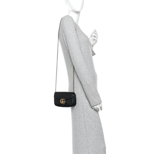 Calfskin Matelasse Super Mini GG Marmont Shoulder Bag Black
