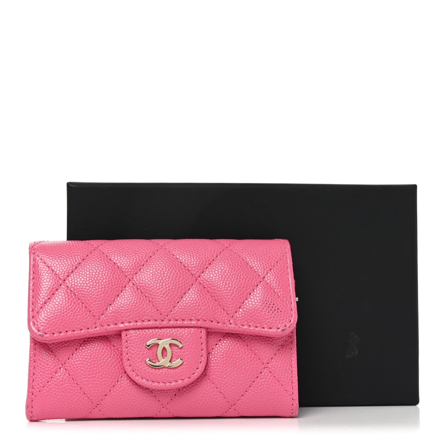 Caviar Quilted Flap Card Holder Wallet Pink