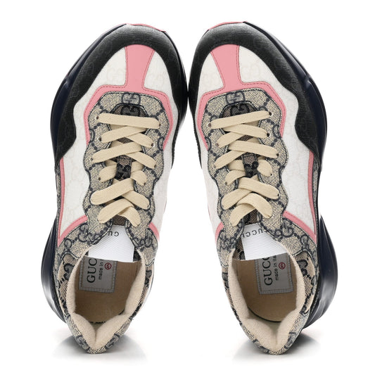 GG Supreme Monogram Mix Monogram Womens Rhyton Sneakers 37.5 Black Blue