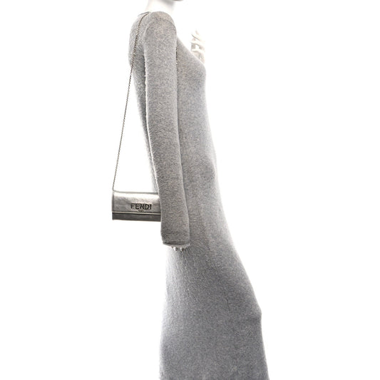 Metallic Calfskin Continental Wallet On Chain Argento