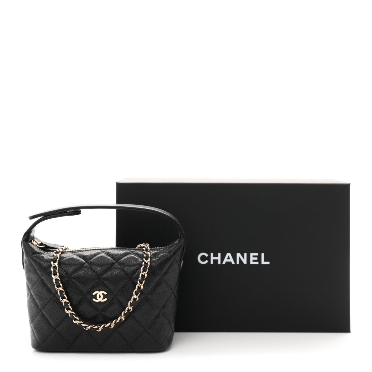 Caviar Quilted Hobo Clutch With Chain Black