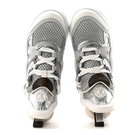 Metallic Calfskin Technical Nylon LV Archlight Sneakers 37 White Silver