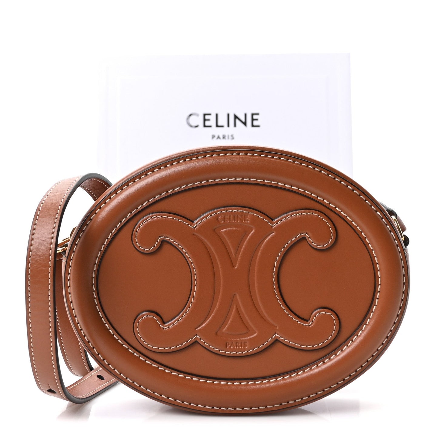 Smooth Calfskin Cuir Small Triomphe Oval Crossbody Purse Tan
