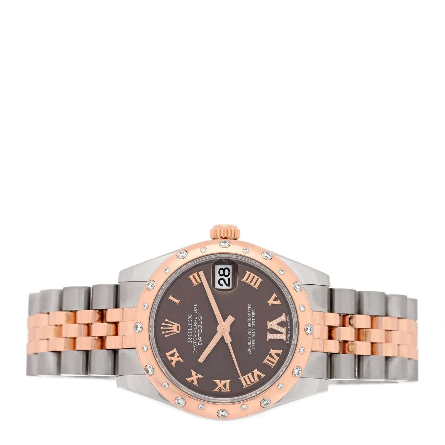 Rolex Stainless Steel 18K Everose Gold Diamond 31mm Oyster Perpetual Datejust Watch Chocolate Roman 178341