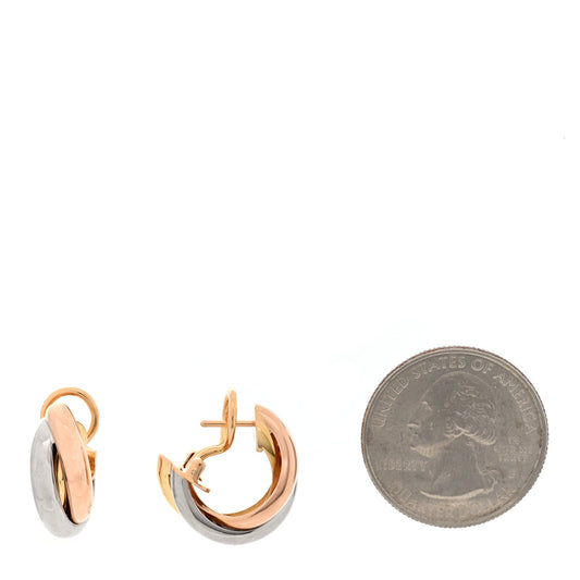 18K Pink Yellow White Gold Classic Trinity Hoop Earrings