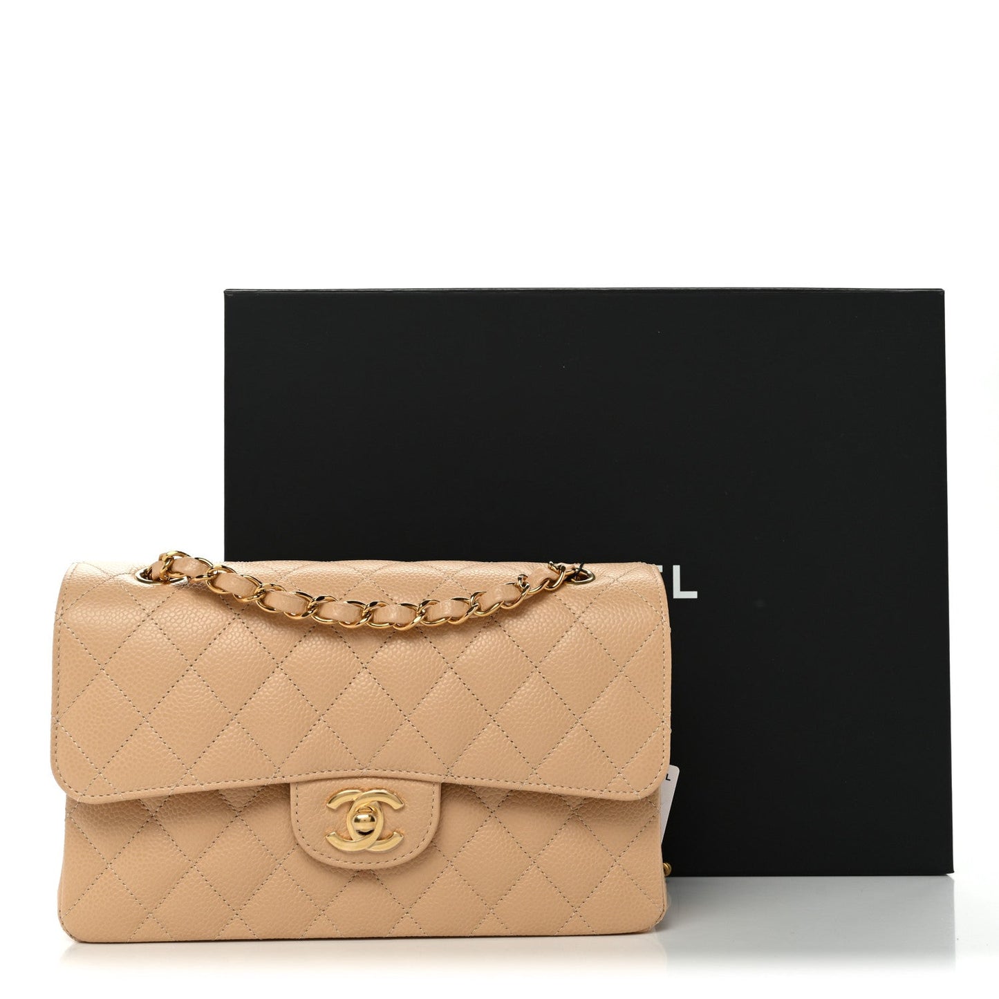 Caviar Quilted Small Double Flap Beige