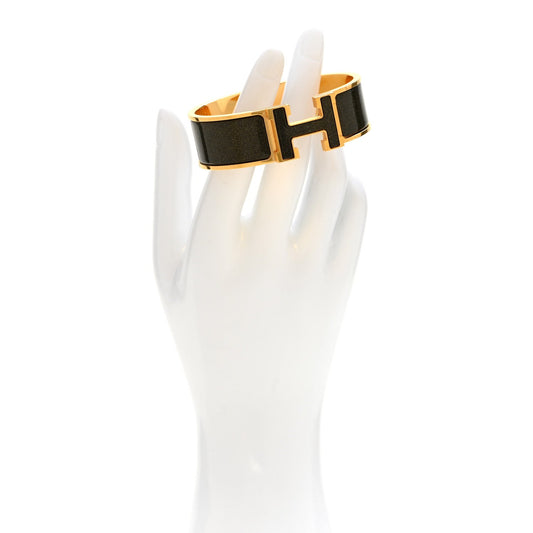 Enamel Glitter Wide Clic Clac H Bracelet GM Black Dore