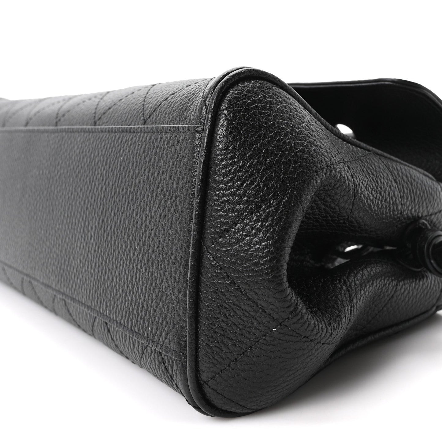 Grained Calfskin Stitched Urban Essentials Small Shopping Bag Black
