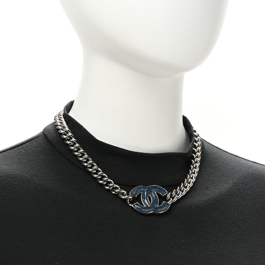Enamel CC Chain Choker Silver Blue