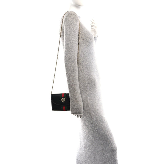 Textured Calfskin Web Mini Rajah Slim Flap Shoulder Bag Black