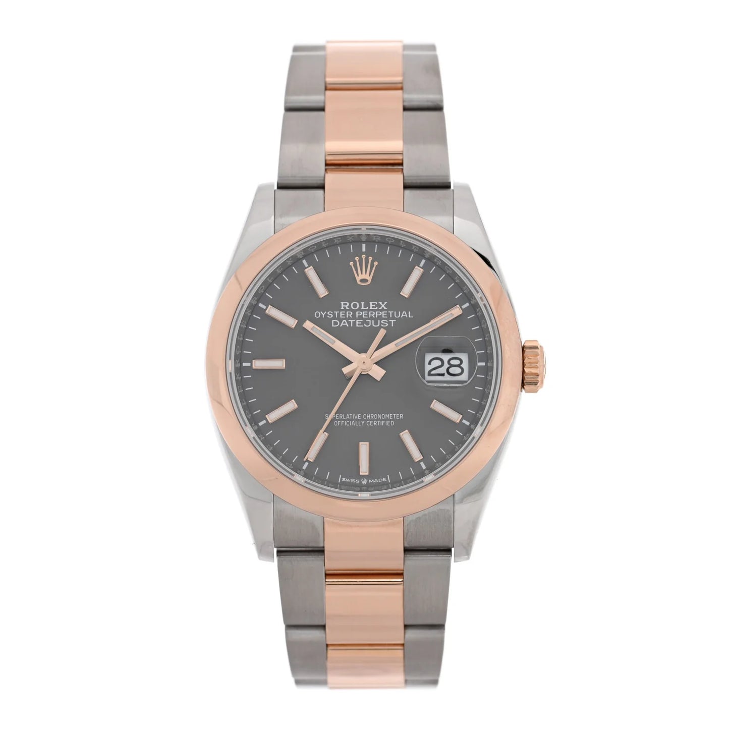 Rolex Stainless Steel 18K Everose Gold 36mm Oyster Perpetual Datejust Watch Slate 126201