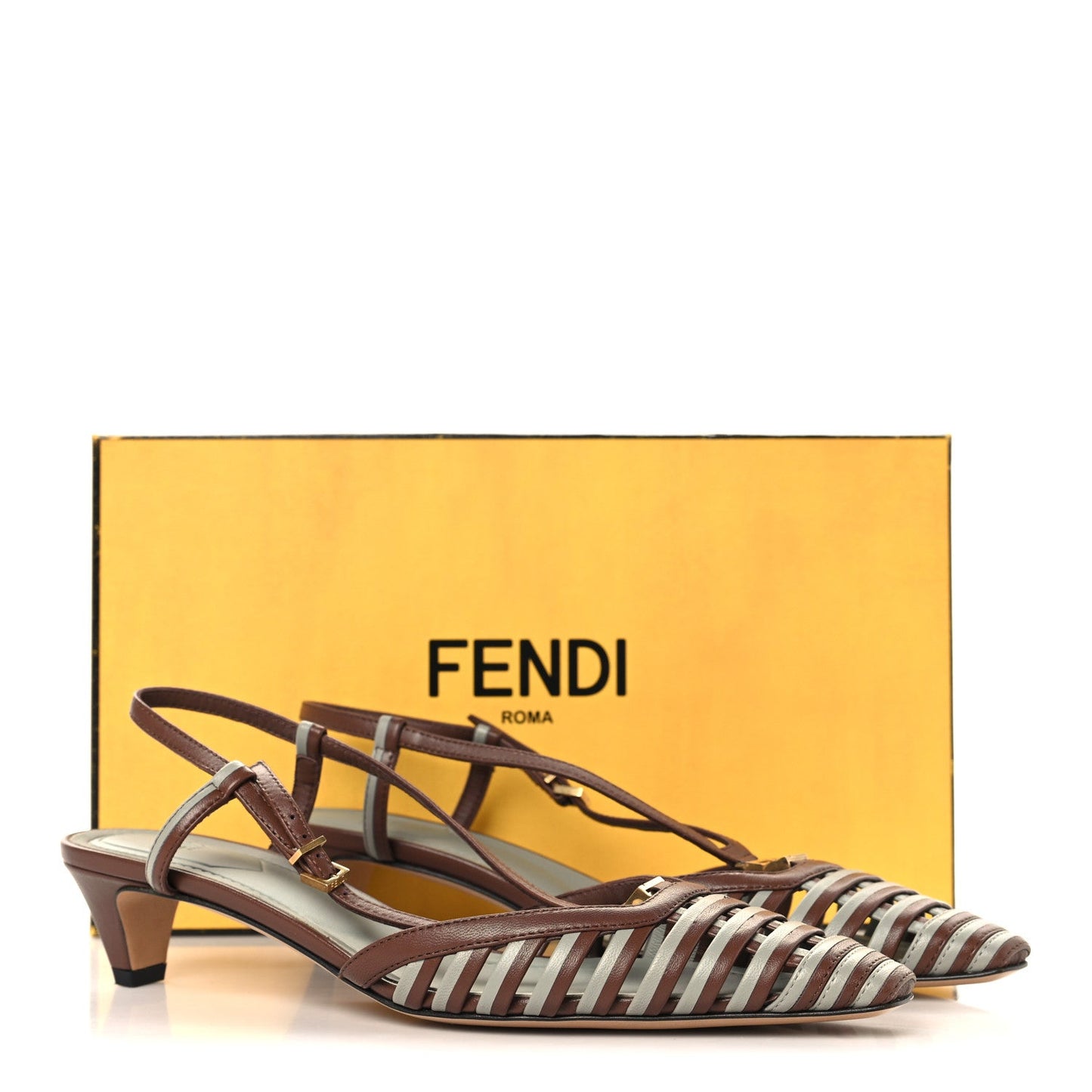 Lambskin FFold Slingback Sandals 37 Gianduia Matcha Latte