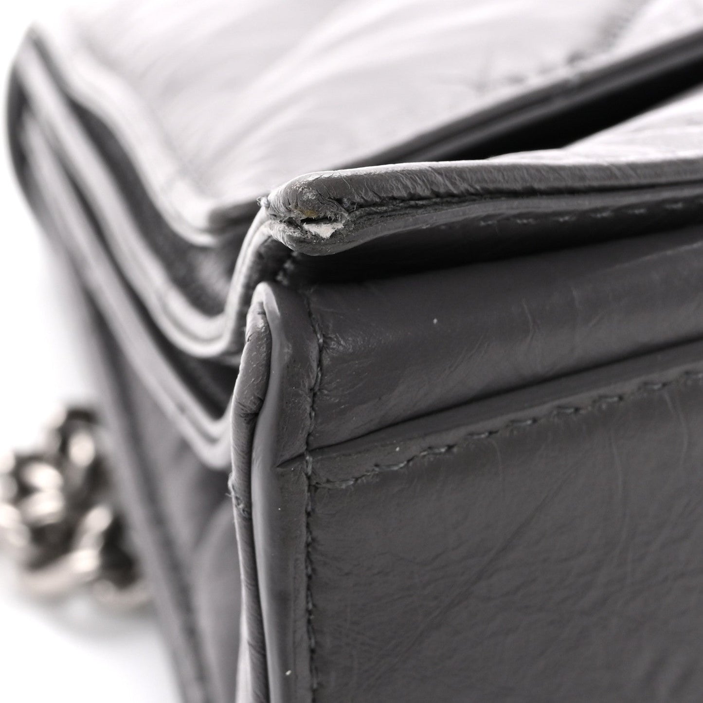 Crushed Calfskin Quilted Medium Crush Chain Bag Dark Grey