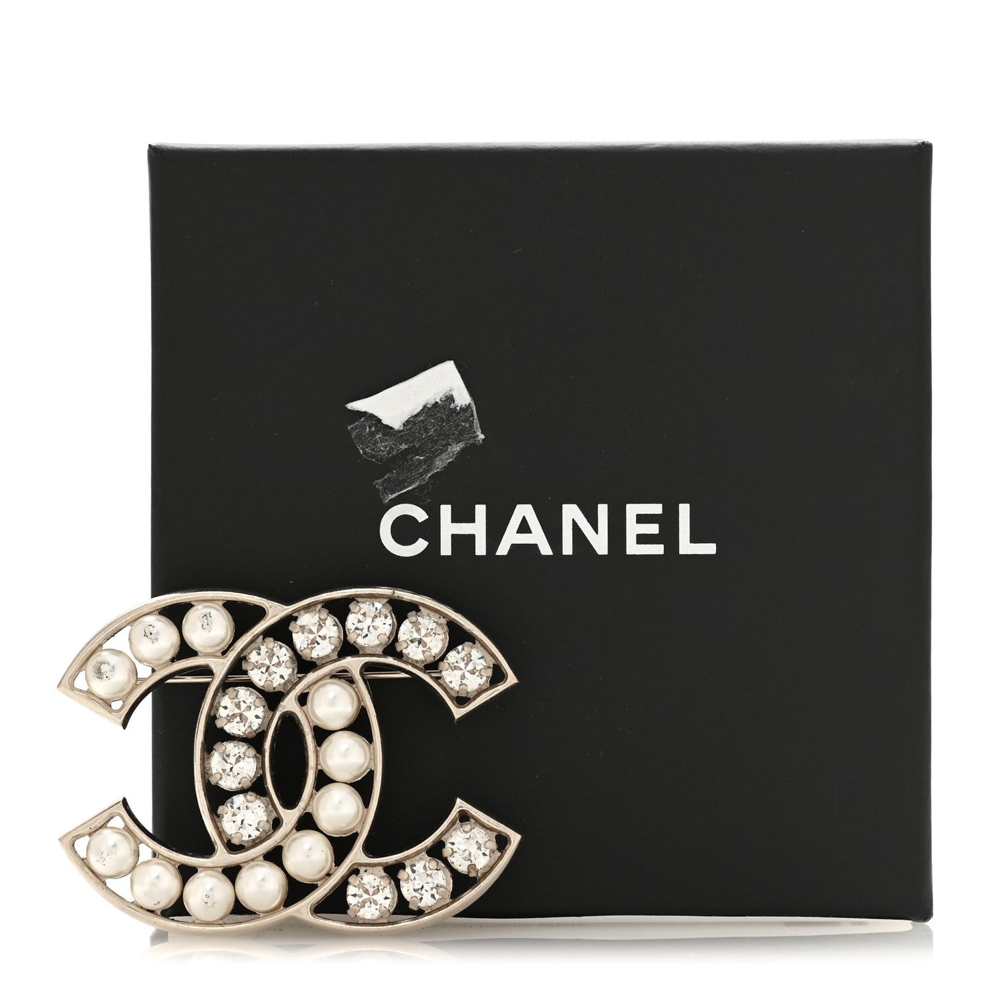 Pearl Crystal CC Brooch Gold Pearly White